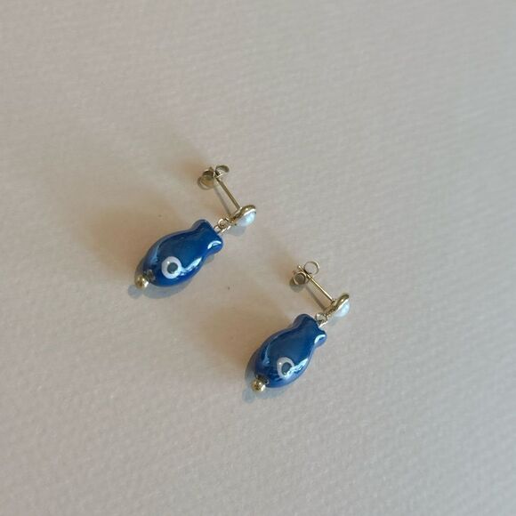 Fish Drop Earrings S860 - Picture 3 of 5